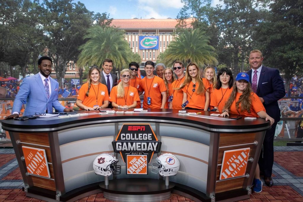 Group of students on ESPN College Gameday set.